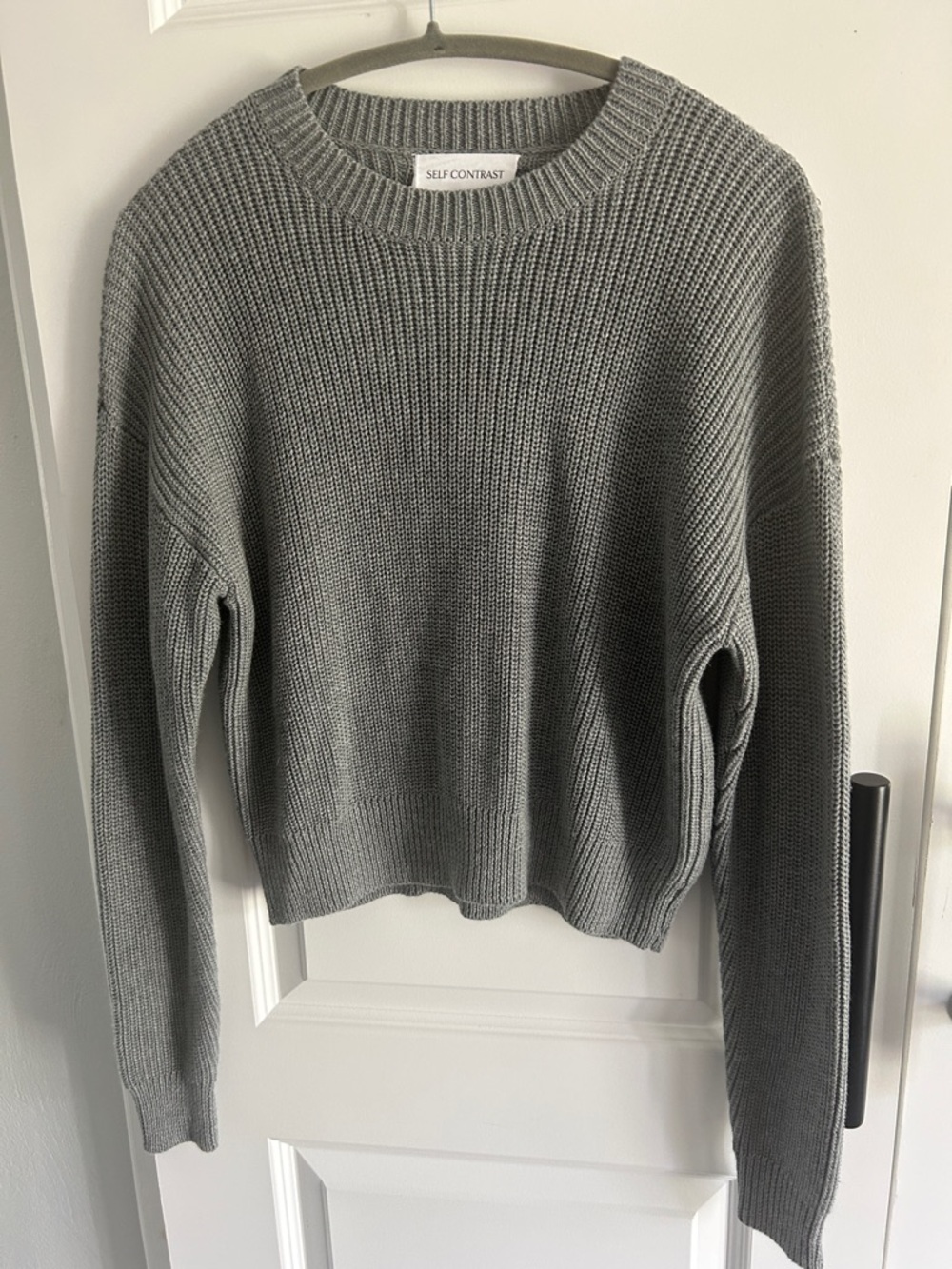 Anthro‎ Self Contrast Women's Gray Knit Crewneck crop Sweater Medium